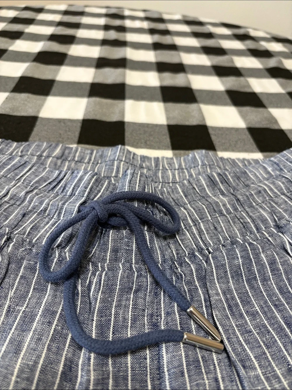 Quince Blue White Stripe Wide Leg Chambray Linen Pants Womens Large Pull On Crop